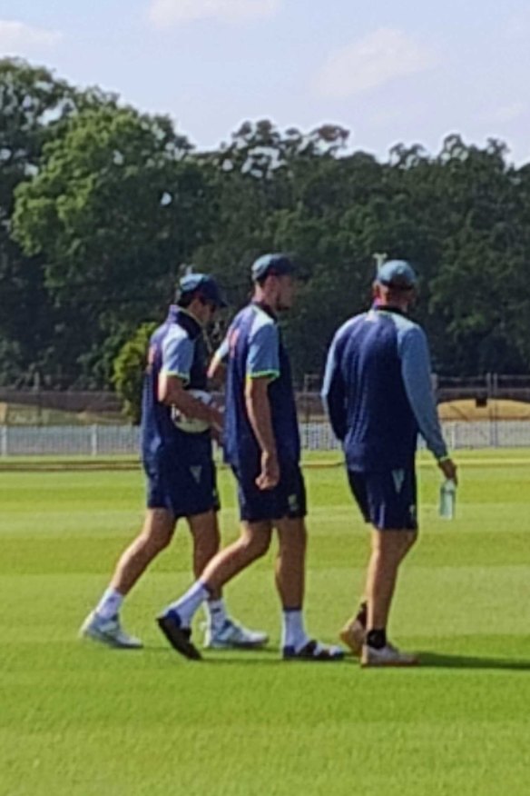 Australian captain Pat Cummins, all-rounder Cameron green and coach Andrew McDonald in deep conversations in darwin as the team prepares for the first Test against Bangladesh.