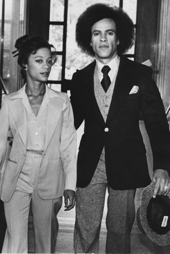 Black Panthers activist Huey Newton and his wife Gwen arrive at Alameda County Court in 1978.