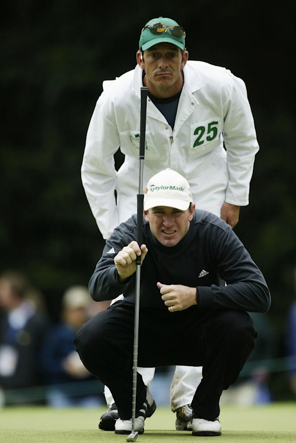 Peter Lonard lining up a putt at the 2003 Masters.