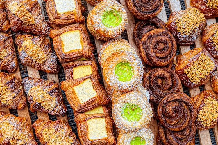 Custard tarts, pandan coconut brioche and Vegemite avocado scrolls.