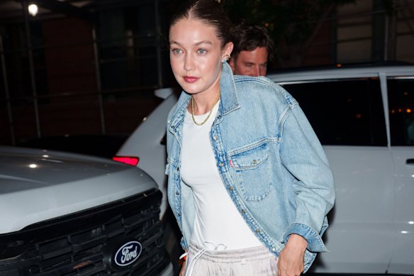 Model Gigi Hadid adds swish to track pants while out in New York earlier this year.