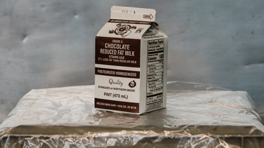 A single serving of chocolate milk