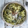 
Keep spinach in the freezer for stand-by meals like this spinach and walnut pesto pasta.