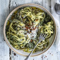 
Keep spinach in the freezer for stand-by meals like this spinach and walnut pesto pasta.