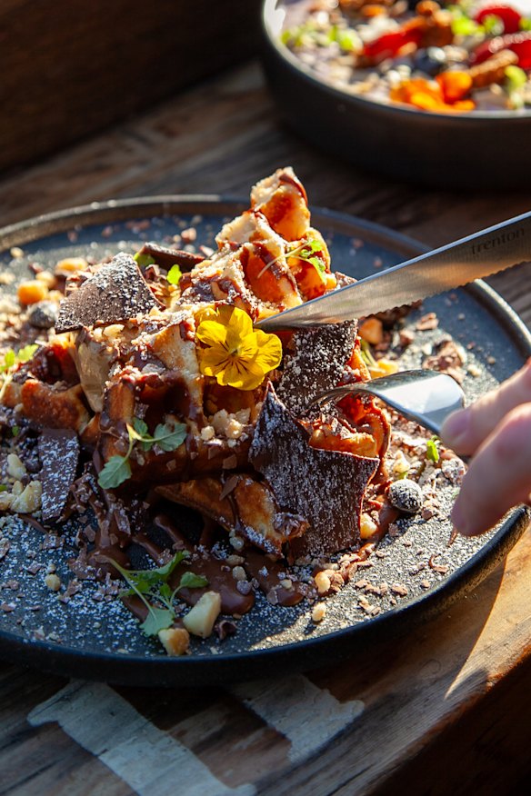 Axil coffee and Lindt chocolate waffle ice cream sandwich.