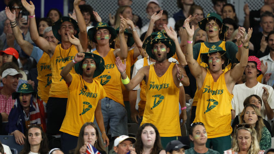 Australian supporters at the Jack Draper and Thanasi Kokkinakis match.