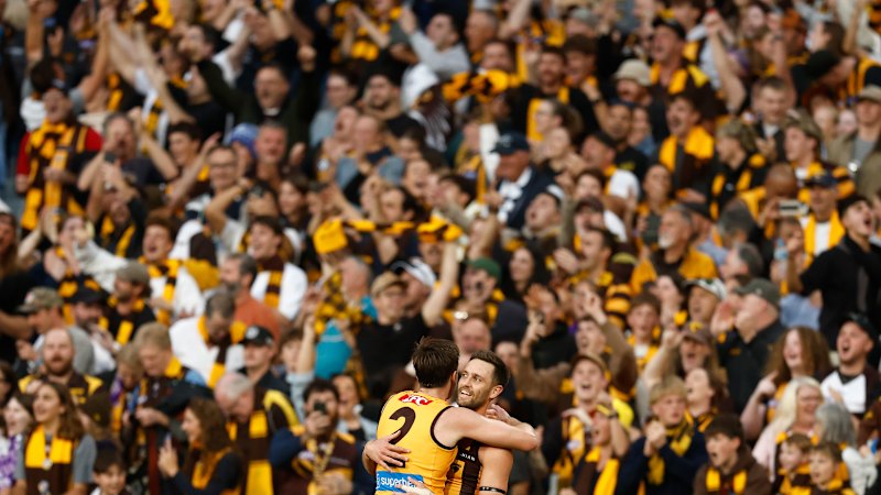Jack Gunston’s late poster gives Hawthorn one-point win over Geelong in Easter Monday classic