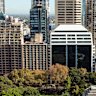 The acquisition comprises Hyde Park Inn, centre, and a smaller office building behind it at 262 Castlereagh Street.