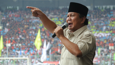 Prabowo campaigning unsuccessfully in Jakarta's central stadium for the 2014 presidential election.