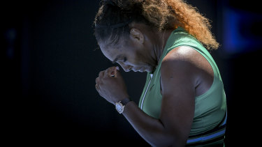 Down and out: Serena Williams reacts at the end of the match.