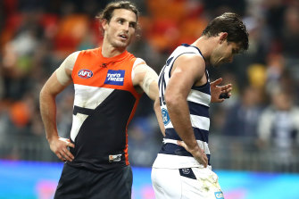 Tom Hawkins looks dejected after missing the shot after the siren.