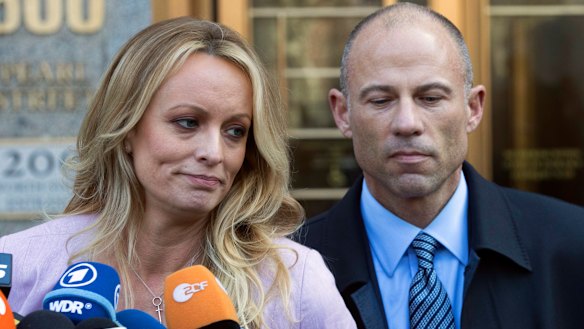 Lawsuits involving adult film actress Stormy Daniels (pictured with her lawyer Michael Avenatti) are becoming a major headache for Donald Trump. 