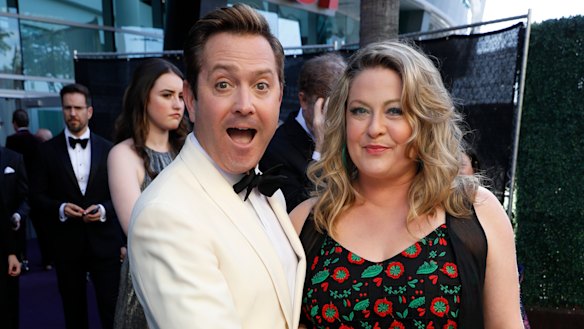 Thomas Lennon and Jenny Lennon at the 71st Primetime Emmy Awards.