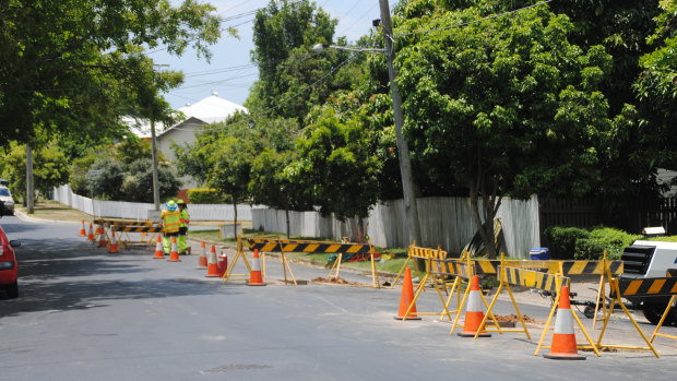 Gas works cut up the road in Annerley days after it had been resurfaced.
