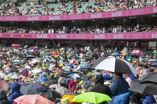 Fans put up their umbrellas at the SCG.