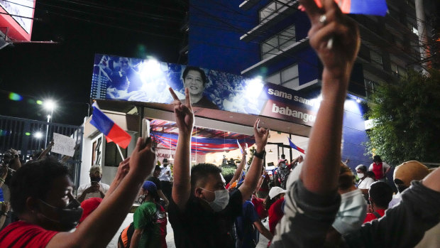 Marcos supporters celebrate his election triumph.