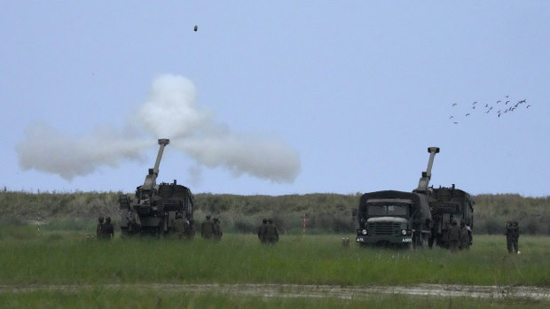 Philippine troops fire shots during the Balikatan military exercises earlier this month.