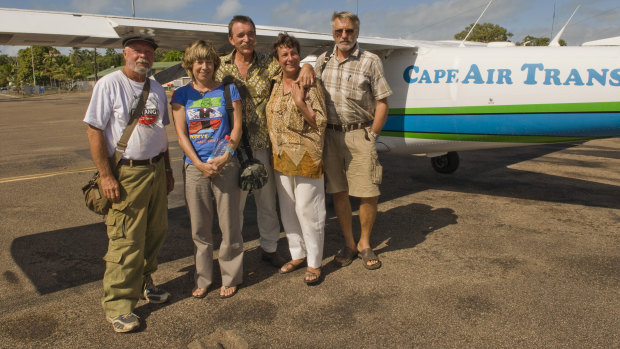William Scott-Bloxam (centre) pictured in 2009 with other members of the 'Merauke five' (from left) Keith Mortimer, Karen Burke, Vera Scott-Bloxam and Hubert Hofer. 