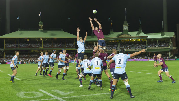 Derby: The Waratahs and Queensland Reds in action at the SCG on Saturday evening. 