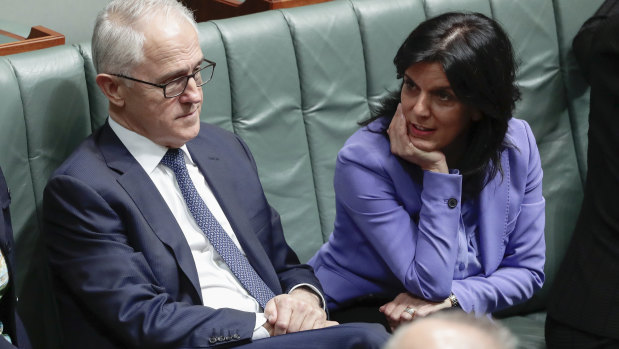Julia Banks beside Malcolm Turnbull in his final days as prime minister. 