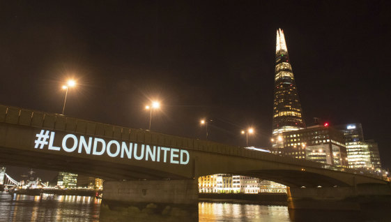 A tribute is projected onto the side of London Bridge to mark one year since the attack.