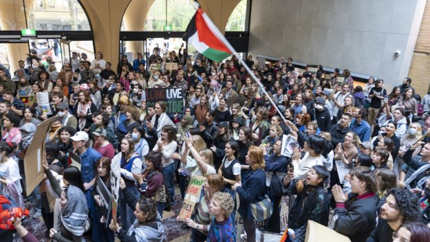Hundreds of students occupied a building at the University of Melbourne protesting against the war in Gaza on May 3.