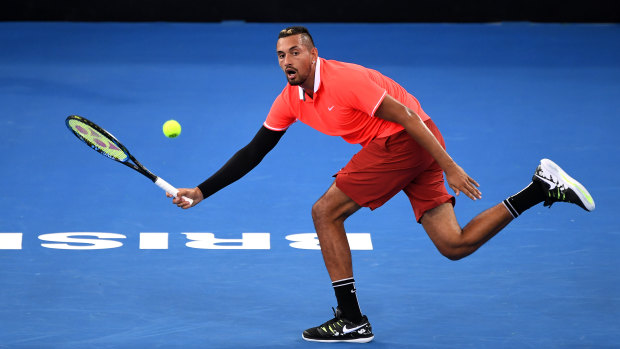 Nick Kyrgios during his first round match in Brisbane.