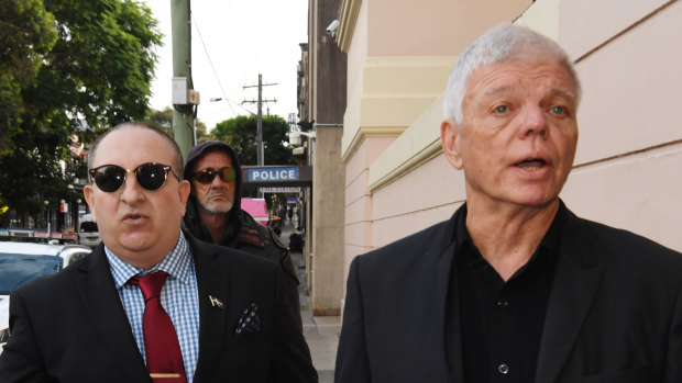 Rightwing extremist Nathan Sykes, left, outside Newtown Local Court with Australia First Party chairman Jim Saleam, right.