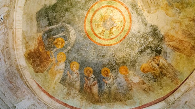 A fresco in the Saint Nicholas Church, built in 540, in the ancient city of Myra, now Demre, Turkey. 