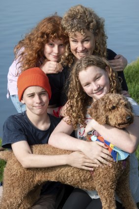 Rebecca Cook and her children Gulliver, Florence and Beatrix with Minnie their dog.