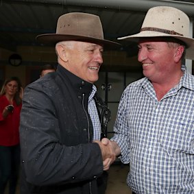 Better days behind: Then-PM Malcolm Turnbull and Barnaby Joyce during the 2017 New England byelection.