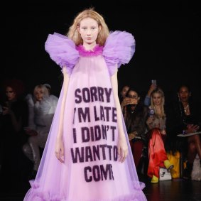 Viktor&Rolf's ''Sorry I'm Late..." dress from their spring/summer collection, 2019. 