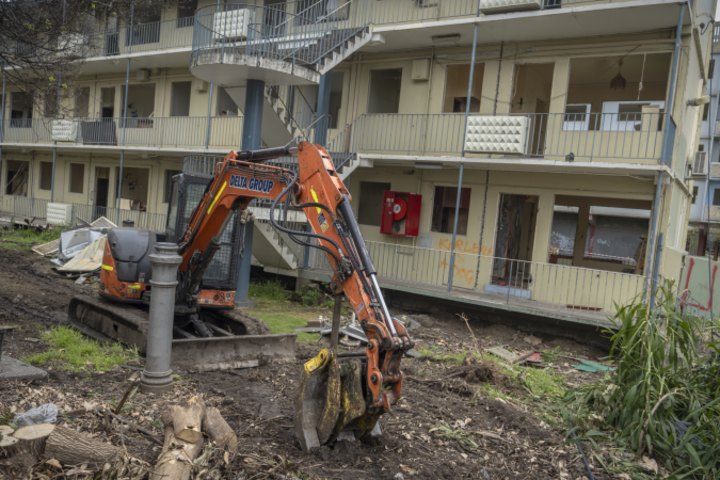 Laying the groundwork: Demolition work has begun at the low-rise South Yarra public housing estate.