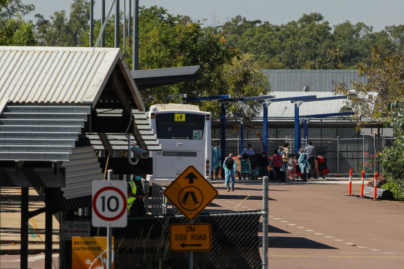 Passengers from India are transported to the Howard Springs Quarantine Facility on May 15.