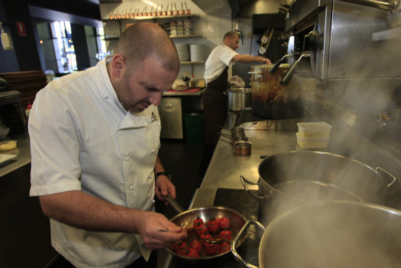 Calombaris preparing tomato baklava at the Press Club in 2008.