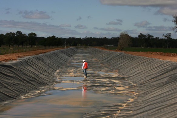 The Water Efficiency Program was designed to recover water through voluntary on-farm projects like lining irrigation channels, like this one near Shepparton.