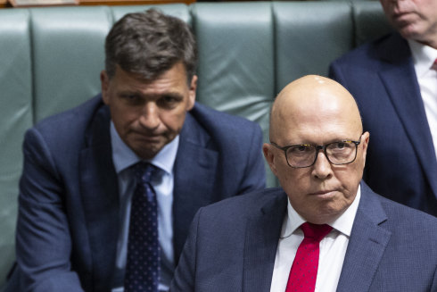 Opposition Leader Peter Dutton and shadow treasurer Angus Taylor during question time this week.