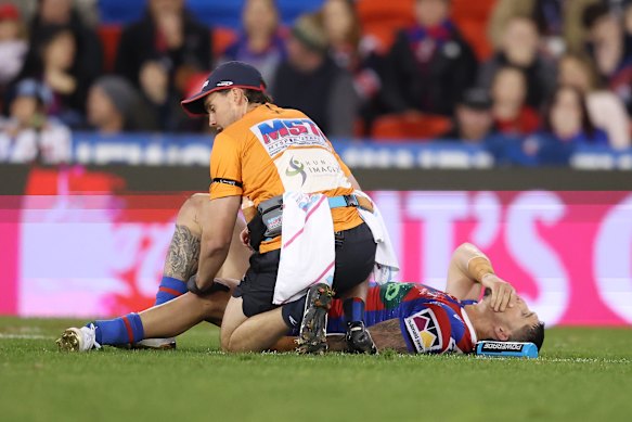 Dylan Lucas after suffering his ankle injury in July.