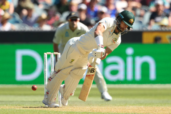 Matthew Wade trials the new 'Smash Factor' technology on his bat on day one of the Boxing Day Test.