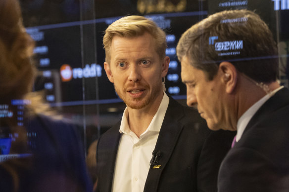 Reddit CEO Steve Huffman was on hand on the New York Stock Exchange trading floor.