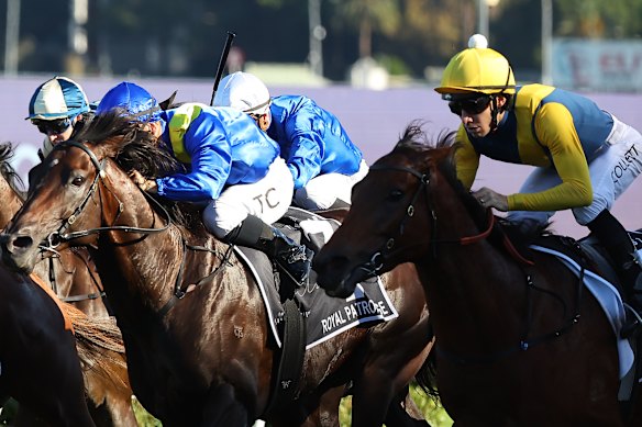 Jason Collett riding Stefi Magnetica down the outside to win the Doncaster Mile last Saturday.