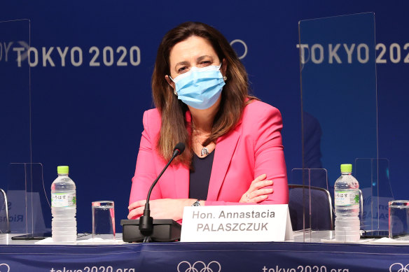 Premier Annastacia Palaszczuk at a press conference in Tokyo, Japan.