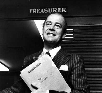 Federal Treasurer, Mr Phillip Lynch in 1977.