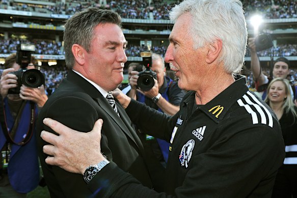 Mick Malthouse with Eddie McGuire in 2010.