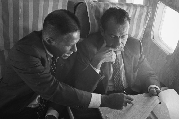 Watergate conspirators H. R. Haldeman (at left) and Richard Nixon.