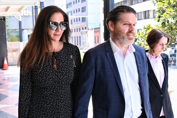 Neva Lozzi and husband Jon Matthew Dorrell leaving court in Sydney.