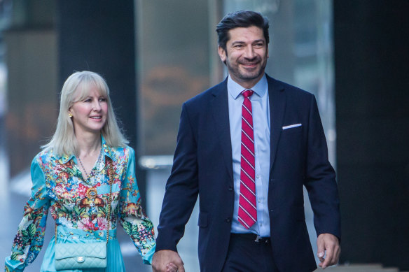 Constantine Arvanitis and fiancee Melanie Thornton outside court on Monday.