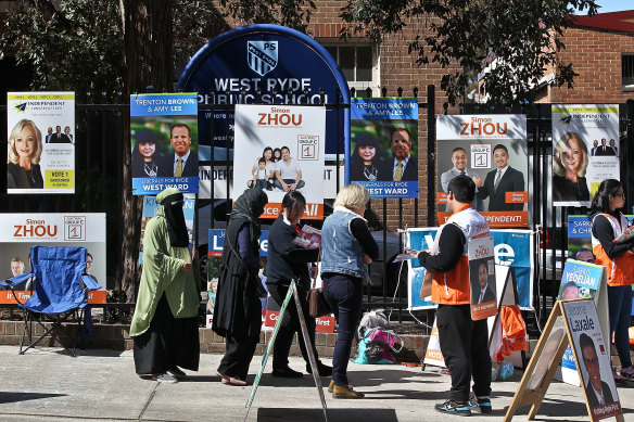 Voters enter a booth during local council elections in Ryde in 2017. The council has been riven by division.