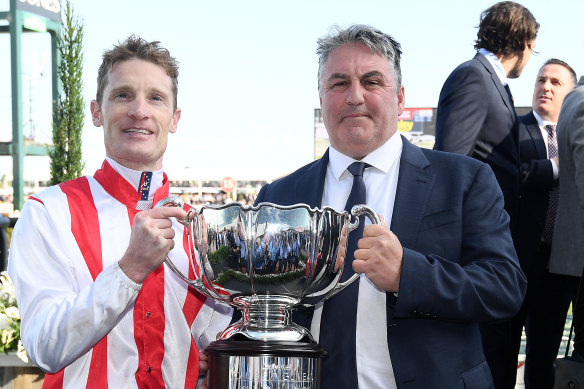 Mark Zahra, left, and Anthony Freedman, right, following last year's Caulfield Guineas.