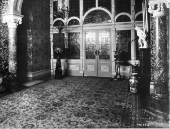 The 1890 wall paper, pictured in 1901. A replica is planned for a now bare patch, at left of the Rippon Lea entrance doors. 